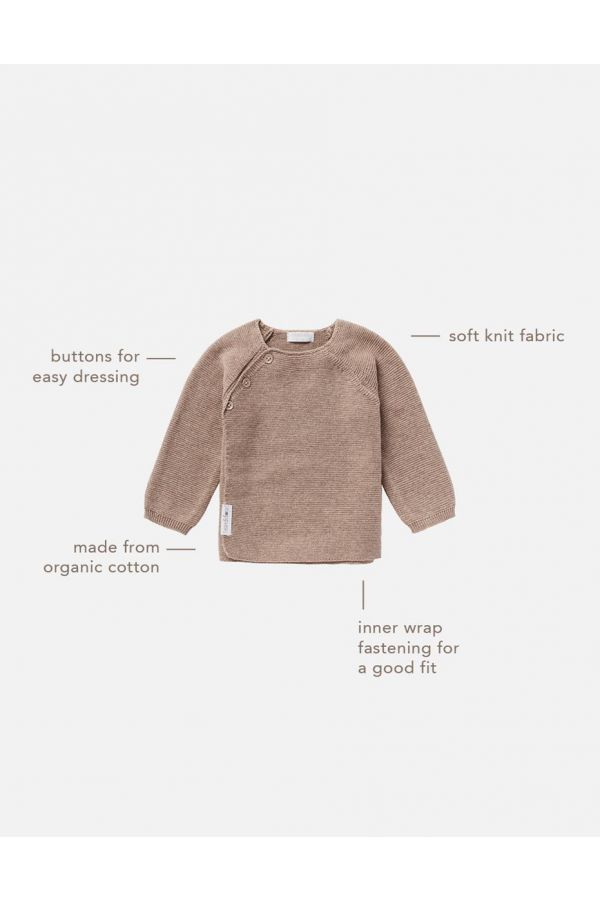 GOTS noppies Taupe Baby Cardigan Sweater. Matching Pants. Neutral Mama inspired outfit for baby. Gender Neutral Gifting. Made in Germany. Free Shipping over $100 in Canada and United States. Duties Included.