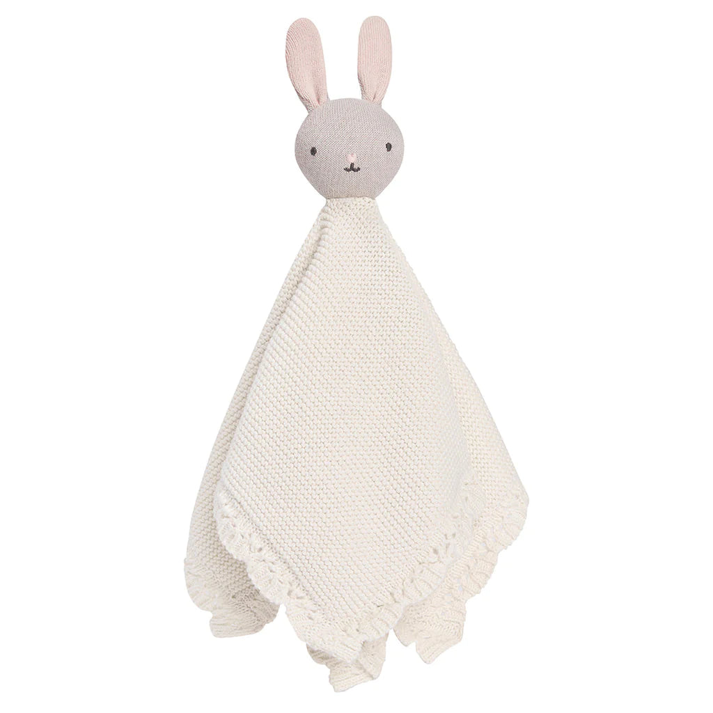 Made from organic cotton and organic dyes, our bunny cuddle cloth is soft on your little one's skin and kind to the environment. The recycled polyester filling means this toy is lightweight and the knitted cloth gives a sensory element whilst being soothing and snuggly. Ships to Canada & US duty free.