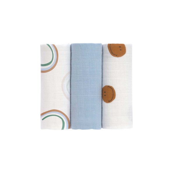 The 60 x 60 cm swaddles from LÄSSIG (three in a pack) come in plain colors and playful prints. They are made from cotton (organic) and are therefore particularly gentle on sensitive baby skin.
Ships to US and Canada Duty Free